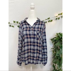 polly esther large blue long sleeve flannel